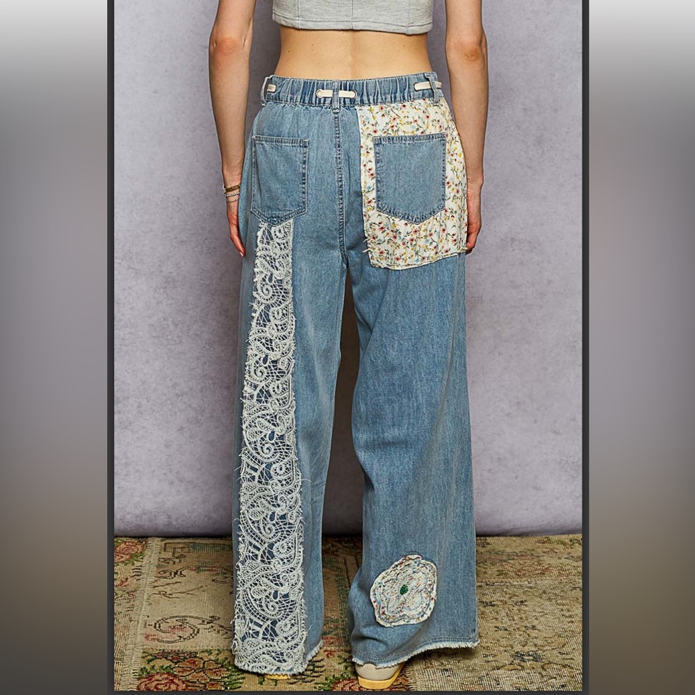 POL Blue Patchwork Wide-Leg Pants - image 2